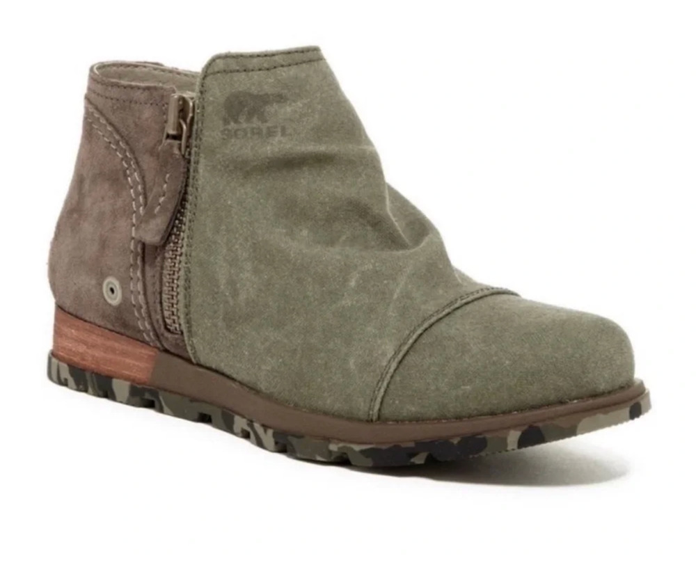 Sorel Major Low Suede Ankle Boots Green Camo Sole Low Boots Booties Size 7.5